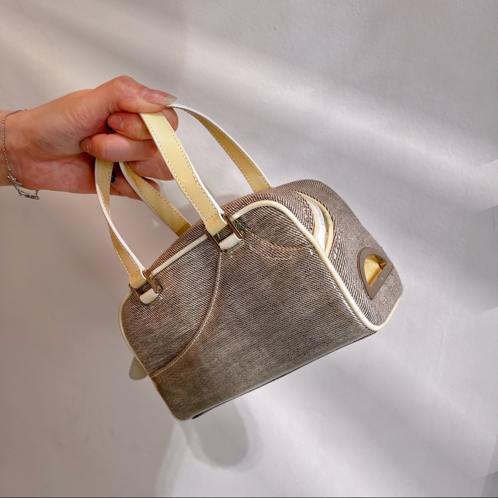 Christian Dior mini grey canvas handbag